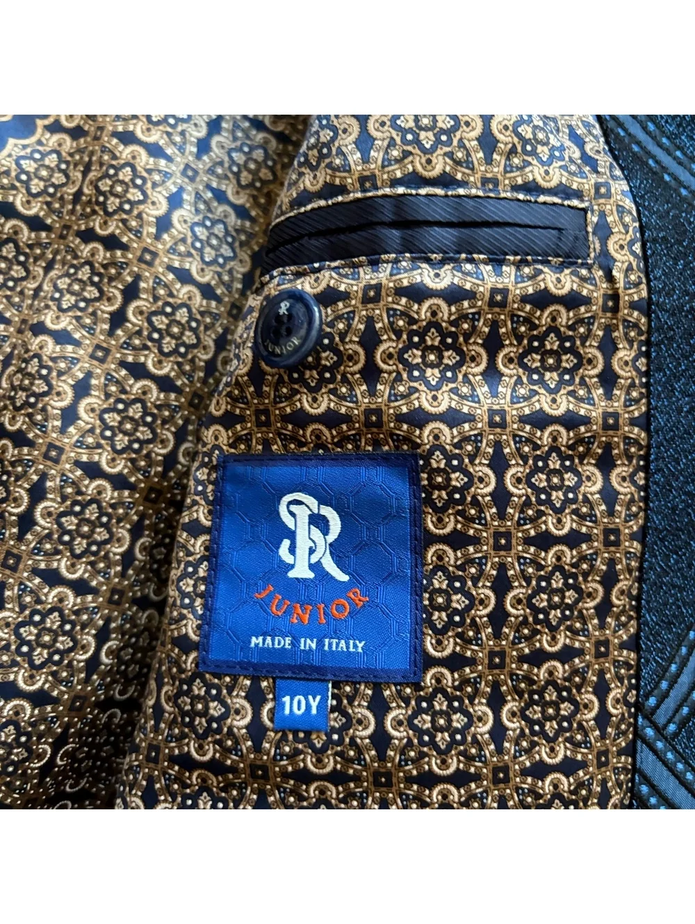 Stefano Ricci SR Junior Eagle Silk Lined Bomber Jacket Italy Navy Blue Youth 10Y